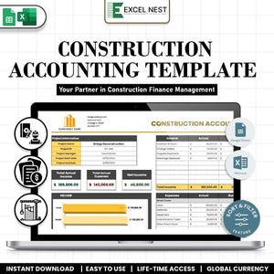 Construction accounting template | Cost Tracking | Budget Management | Payroll Integration | Project Analysis  | Google Sheet, Excel Sheet