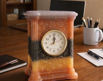 Customizable Handmade Resin Table Clock - Personalized Colors & Design - Unique Home Decor Gift.(16x21x12 cm)