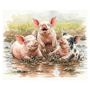 Laughing Pigs in Muck. Muddy Pigs. digital download