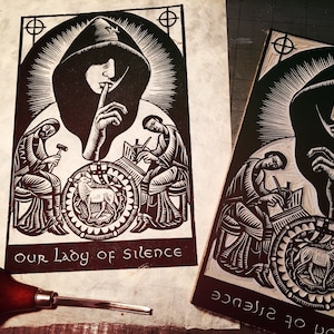 Our Lady of Silence Knock Ave Maria Blessed Mary Lamb of God original block print