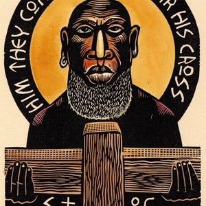 Saint Simon of Cyrene block print