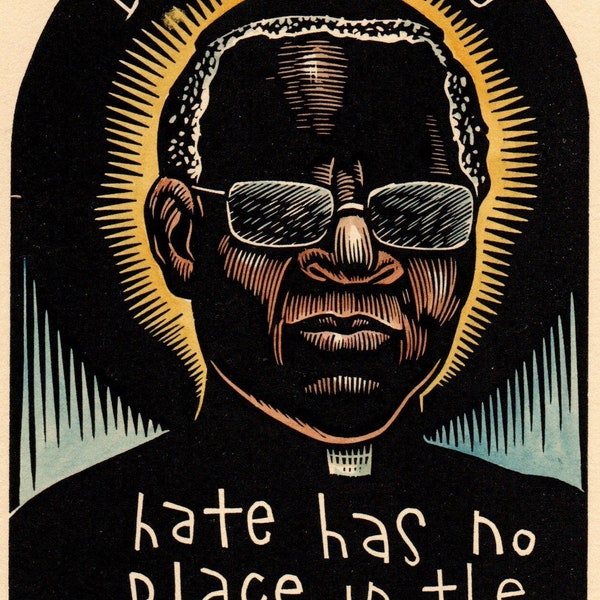 Desmond Tutu icon block print