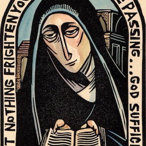 Saint Teresa of Avila Doctor of the Church original handmade linocut Christian mystic prayer icon