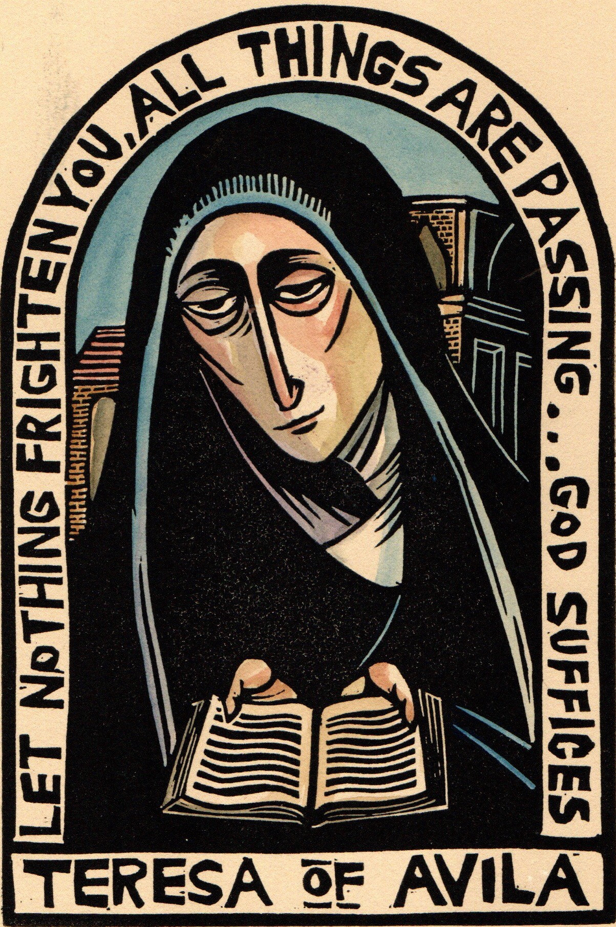 Saint Teresa of Avila Doctor of the Church original handmade linocut Christian mystic prayer icon