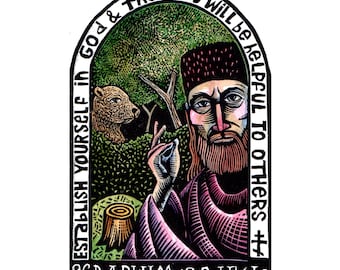 Saint Seraphim of Sarov  Russian Orthodox icon original block print