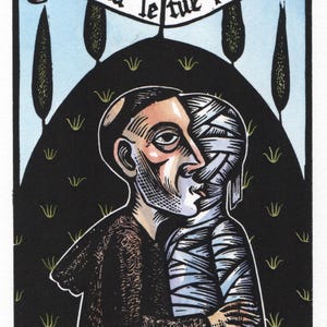 St. Francis kisses the Leper (Face your Fears/Affronta le tue Paure) original Art block print