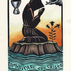 St. Francis observes Lent on an island original block print
