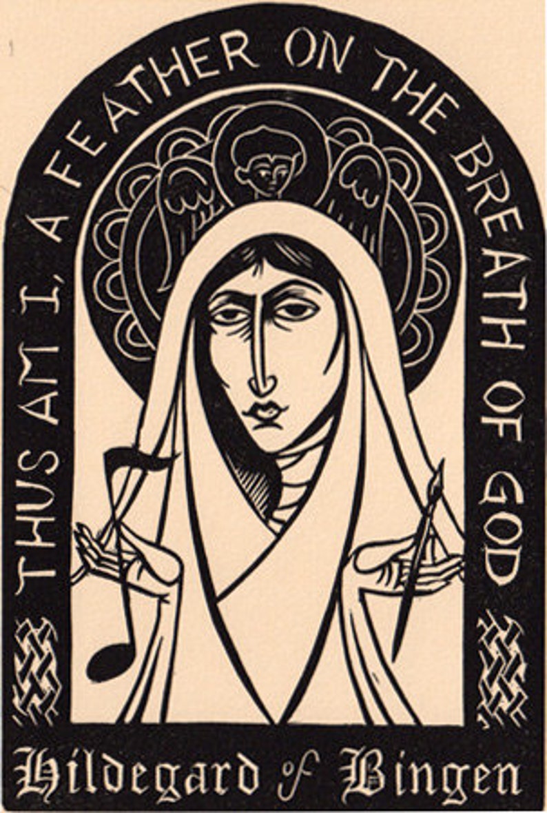 Saint Hildegard of Bingen Linocut Christian Prayer Mystic Icon Doctor ...