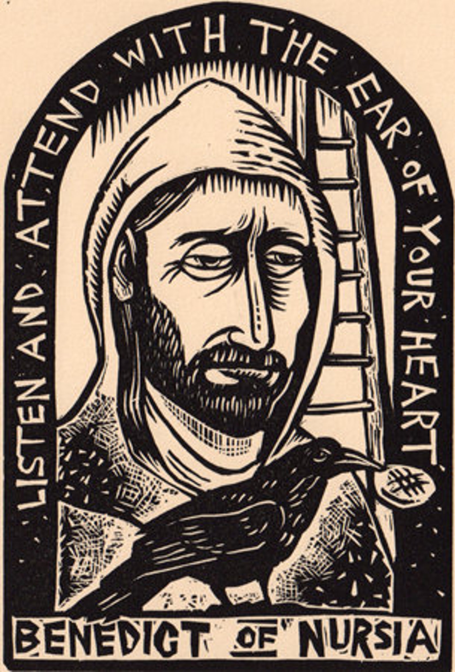 Saint Benedict of Nursia Block Print Christian Devotional Prayer Icon ...