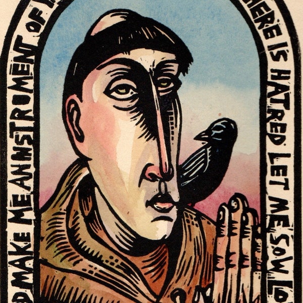 Saint Francis of Assisi original block print