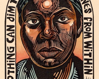 Maya Angelou poet block print