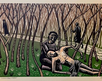 The Good Samaritan original block print