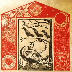Der heilige Franziskus predigt den Vögeln Originalkunstdruck
