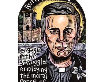 Rutilio Grande icon of peace original block print