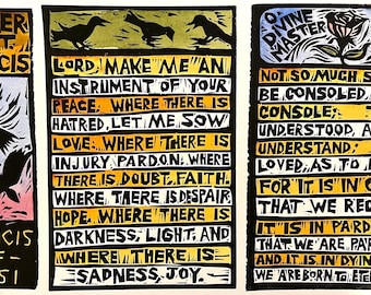 Saint Francis Peace Prayer painted linocut