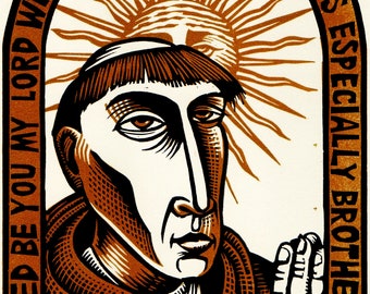 Saint Francis of Assisi original block print Canticle of Brother Sun