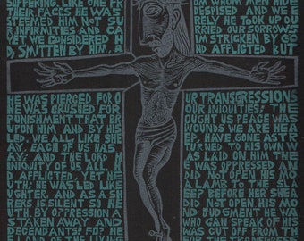 Black Christ Crucifixion Cross prophet Isaiah 53 original block print art