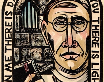 Dietrich Bonhoeffer original handmade Art block print