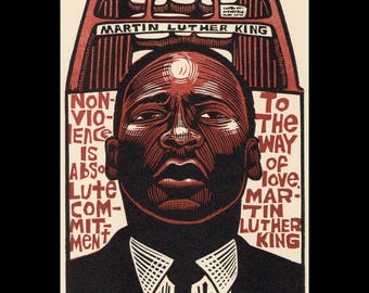 Martin Luther King original Art block print Icon of Peace nonviolence