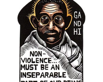 Gandhi Icon of Peace block print Paper Cranes Series