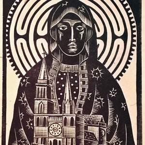 Our Lady of the Underworld Chartres Cathedral Black Madonna Lady of the Crypt labyrinth original block print