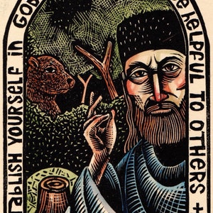 Saint Seraphim of Sarov  Russian Orthodox icon original block print