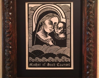 Mother of Good Counsel Our Lady of Good Counsel Madonna and Child Holy Mother Mary original block print