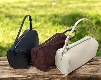 90s Leather Bag Small Top Handle Bag Mini Leather Tote Purse