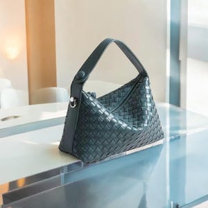 Echte gewebte Lederhandtasche - weiche Crossbody-Geldbeutel, stilvolle Einkaufstasche mit Taschen, Luxusledergeschenk für sie