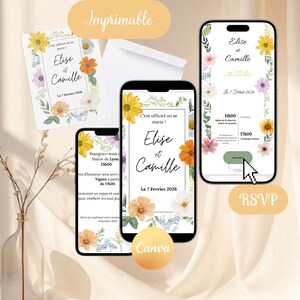 customizable, digital and printable floral wedding announcement, 1 purchase - 3 possible delivery methods