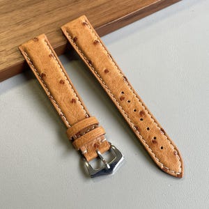 Chestnut Ostrich Leather Watch Strap Handmade in Italy, Vintage Luxury Style for Omega and JLC Watches