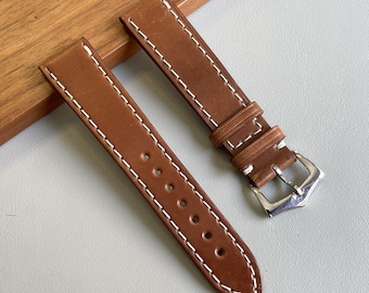 Horween Shell Cordovan Cognac 20mm hästskinnsrem, handgjord i Italien