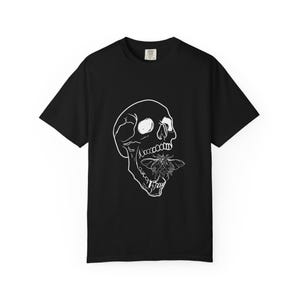 Skull & Butterfly Graphic Tee | Unisex Garment-Dyed T-shirt | Casual Wear, Gift for Goth Enthusiasts, Halloween, Edgy Fashion, Unique Design