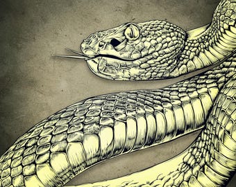 Shamanskt konsttryck – illustration i storformat | Mystisk andlig väggdekoration | Orm
