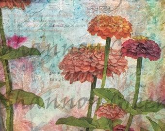 Zinnia 1-Digital Download from Hand Painted/Drawn Papers/Journal Pages