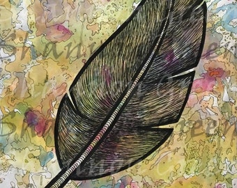 Feather-Digital Download from Hand Painted/Drawn Papers/Journal Pages