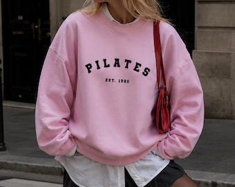 Embroidered Pilates Sweatshirt, Exercise Crewneck Jumper, Fitness Pullover, Workout Apparel, Gym Sweater