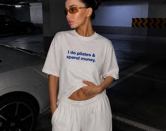 Pilates & Money Graphic T-shirt | Relaxed Fit, Garment-Dyed Tee