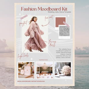 Bridal Moodboard Canva Template | Pink Wedding Style Board | Editable Aesthetic Kit for Planners & Stylists