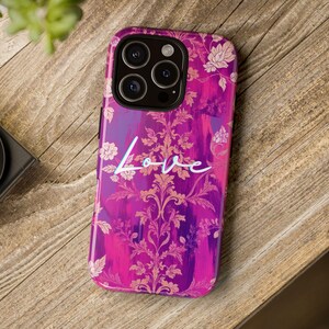 Pink Love Tough Phone Case, Protective Dual Layer, Romantic Pastel Aesthetic for iPhone & Samsung (Glossy or Matte)