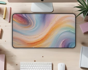Pastel Rainbow Desk Mat | Abstract Paint Swirl Mouse Pad