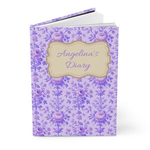 Journal floral à couverture rigide avec nom personnalisé élégant journal violet pour ordinateur portable cadeau pour écrivains, agenda souvenir floral