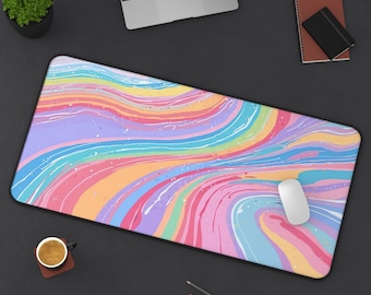 Rainbow Desk Mat: Vibrant Colorful Abstract Office Decor