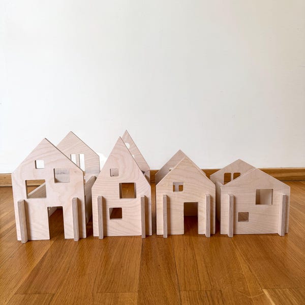 Set di case delle bambole in legno espandibili / 4 case modulari / Giocattolo ispirato al metodo Montessori