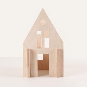 Natural Birch Wooden Dollhouse | Modular Montessori Toy | Handmade Expandable Playhouse for Toddlers | Eco Gift for Kids