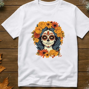 La Catrina Day of the Dead Sugar Skull Floral Dia De Los Muertos Graphic T-Shirt, Sweatshirt, Hoodie, Tote Bag - 283469