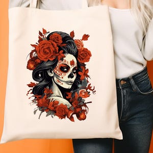 La Catrina Day of The Dead Dia De Los Muertos Red Roses Sugar Skull T-Shirt, Sweatshirt, Hoodie, Tote Bag - 283468