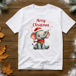 Playful Elephant in Santa Hat Christmas Xmas Winter T-Shirt, Sweatshirt, Hoodie, Tote Bag - 282677