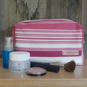 Large zipped cotton bag, toiletry bag, makeup bag, travel bag, handmade in France