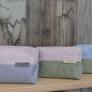 Zipped linen bag, toiletry bag, makeup bag, travel bag, handmade in France